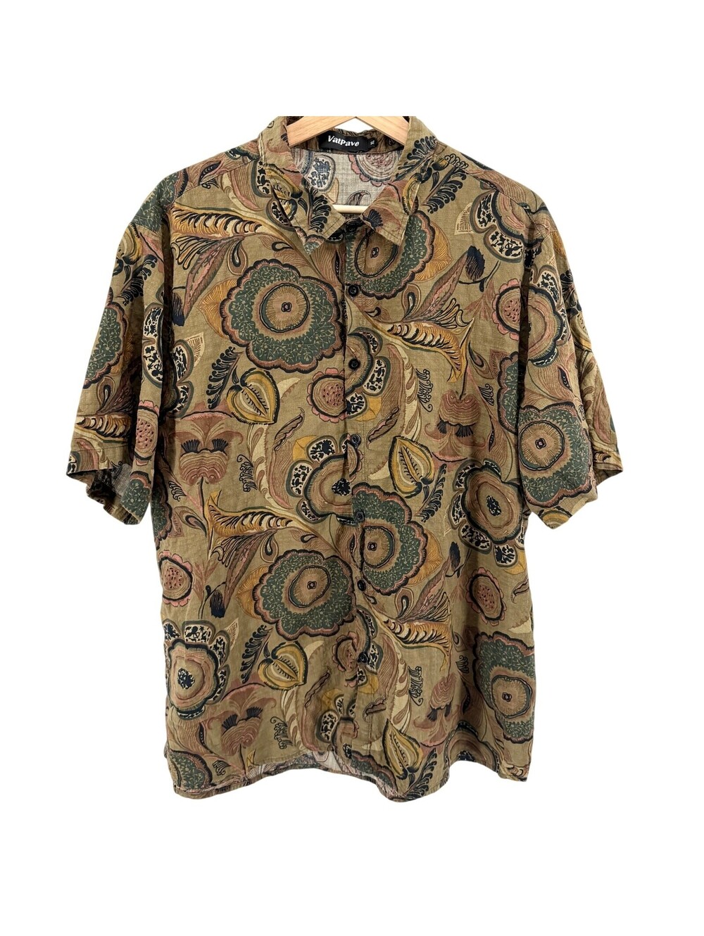 VatPave Olive Green Floral Paisley Short Sleeve Shirt